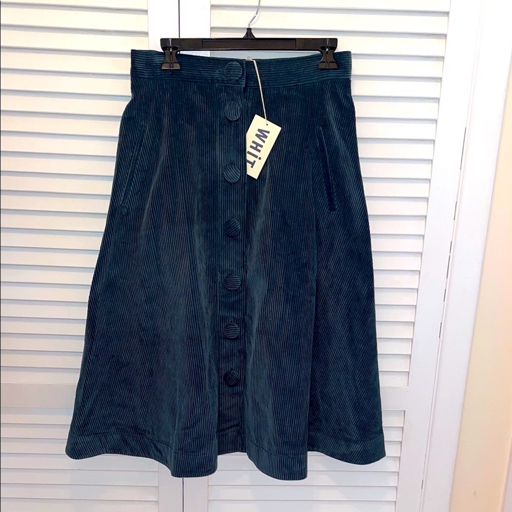 WHIT Dark Teal  Corduroy Midi Skirt with pockets front buttons size 10